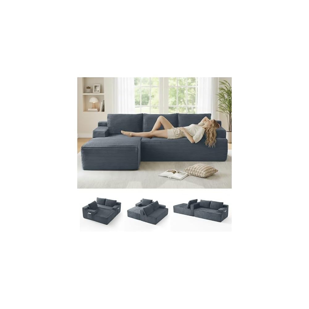 96" Boneless Couches for Living Room, L Shaped Sectional Sofa