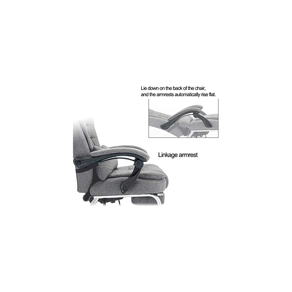 Desk Chair Home Computer Chair Lunch Break Reclining Fabric Boss Chair Cowhide Recliner Four-Legged Mahjong Bow Office Chair (Color : Cotton Linen-Blue)