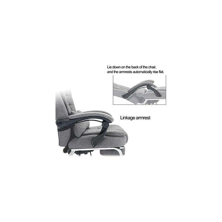 Desk Chair Home Computer Chair Lunch Break Reclining Fabric Boss Chair Cowhide Recliner Four-Legged Mahjong Bow Office Chair (Color : Cotton Linen-Blue)