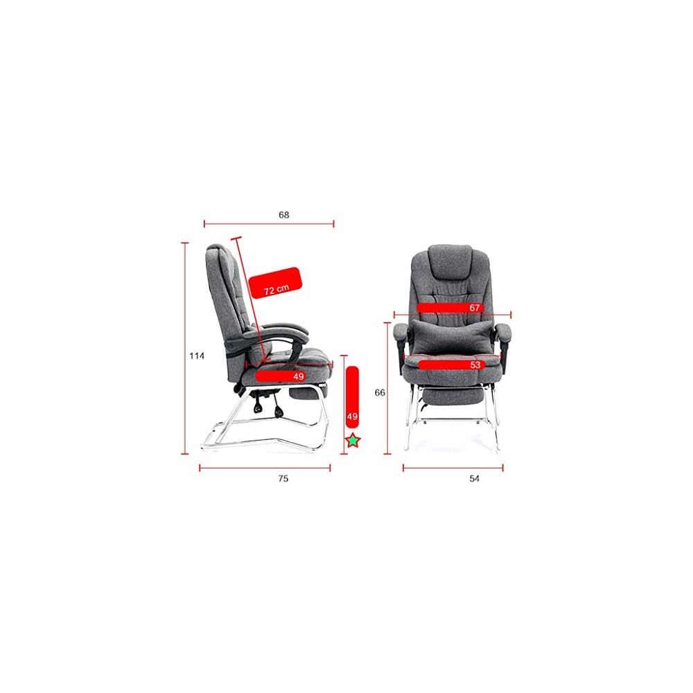 Desk Chair Home Computer Chair Lunch Break Reclining Fabric Boss Chair Cowhide Recliner Four-Legged Mahjong Bow Office Chair (Color : Cotton Linen-Blue)