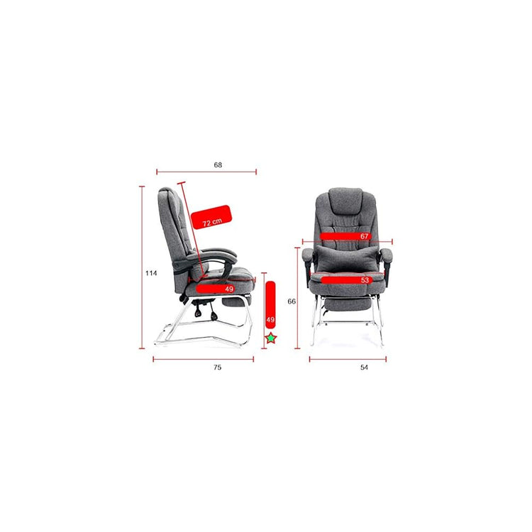 Desk Chair Home Computer Chair Lunch Break Reclining Fabric Boss Chair Cowhide Recliner Four-Legged Mahjong Bow Office Chair (Color : Cotton Linen-Blue)