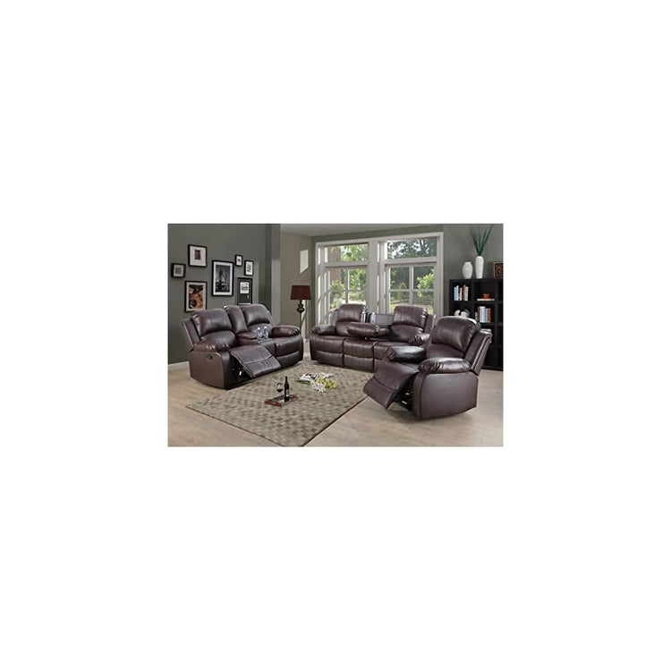 Manual Leather Recliner Sofa Set for Living Room Furniture Sets,Reclining Couch Set, Leather Couch Set for Living Room/Lounge/Club/Apartment(Brown,Sofa+Loveseat+Chair)