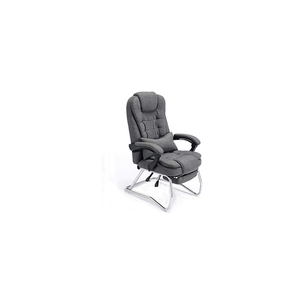 Desk Chair Home Computer Chair Lunch Break Reclining Fabric Boss Chair Cowhide Recliner Four-Legged Mahjong Bow Office Chair (Color : Cotton Linen-Blue)