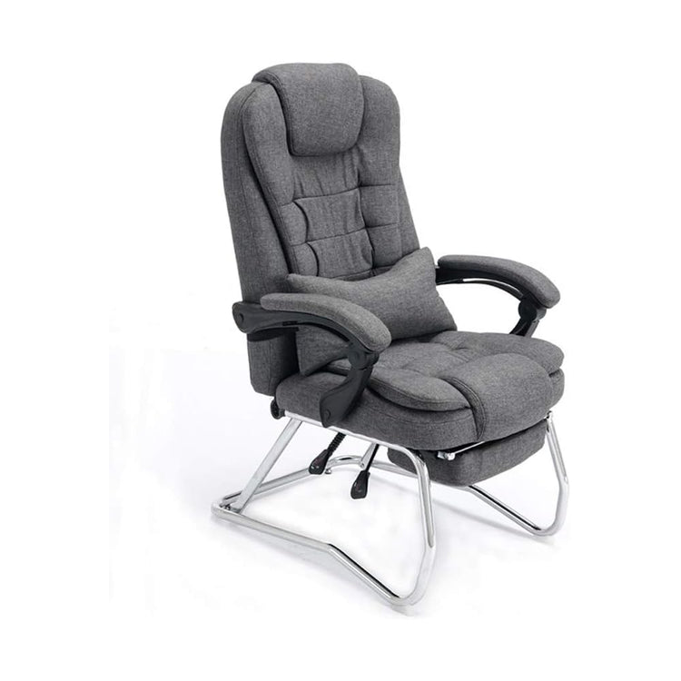 Desk Chair Home Computer Chair Lunch Break Reclining Fabric Boss Chair Cowhide Recliner Four-Legged Mahjong Bow Office Chair (Color : Cotton Linen-Blue)