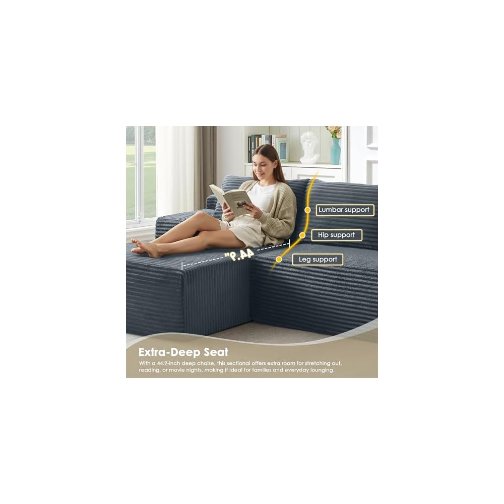 96" Boneless Couches for Living Room, L Shaped Sectional Sofa