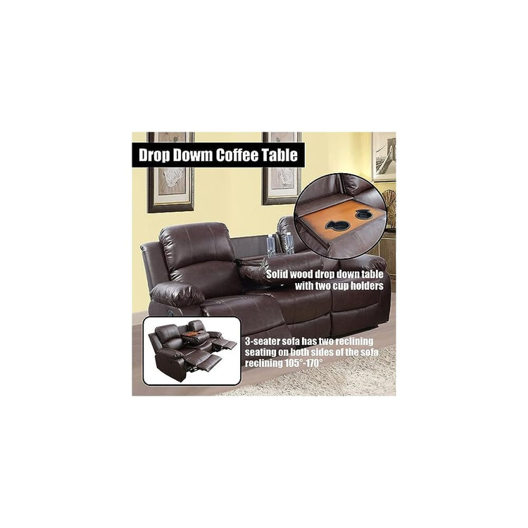 Manual Leather Recliner Sofa Set for Living Room Furniture Sets,Reclining Couch Set, Leather Couch Set for Living Room/Lounge/Club/Apartment(Brown,Sofa+Loveseat+Chair)