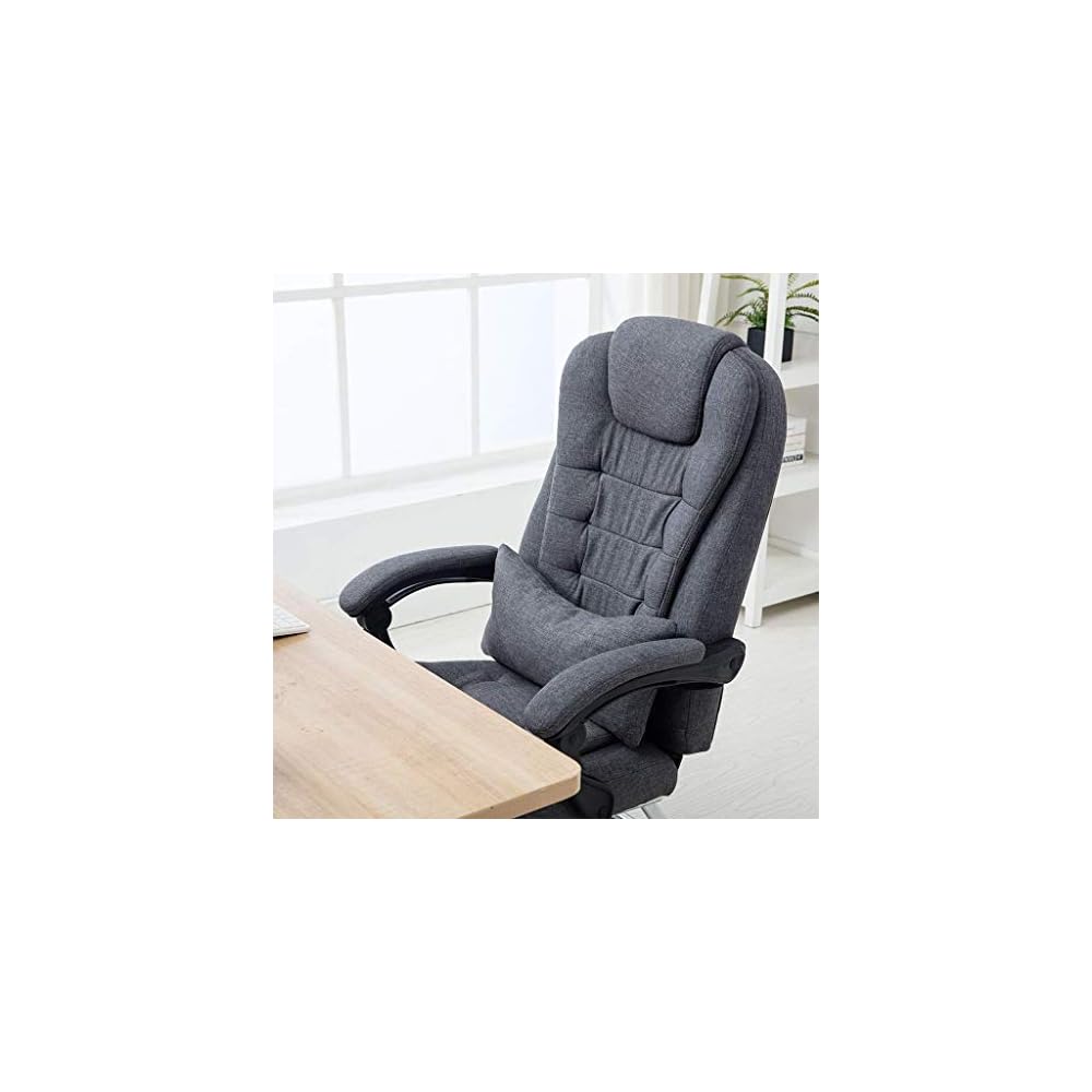Desk Chair Home Computer Chair Lunch Break Reclining Fabric Boss Chair Cowhide Recliner Four-Legged Mahjong Bow Office Chair (Color : Cotton Linen-Blue)