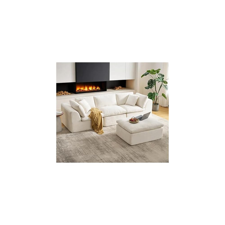 SITJOY 110" Boneless Sectional Couch, Modular Cloud Couch with Washable Covers, Soft Deep Seat Comfy Sofa with Chaise, 3 Seater L Shaped Sofa with Chaise, Chenille in White