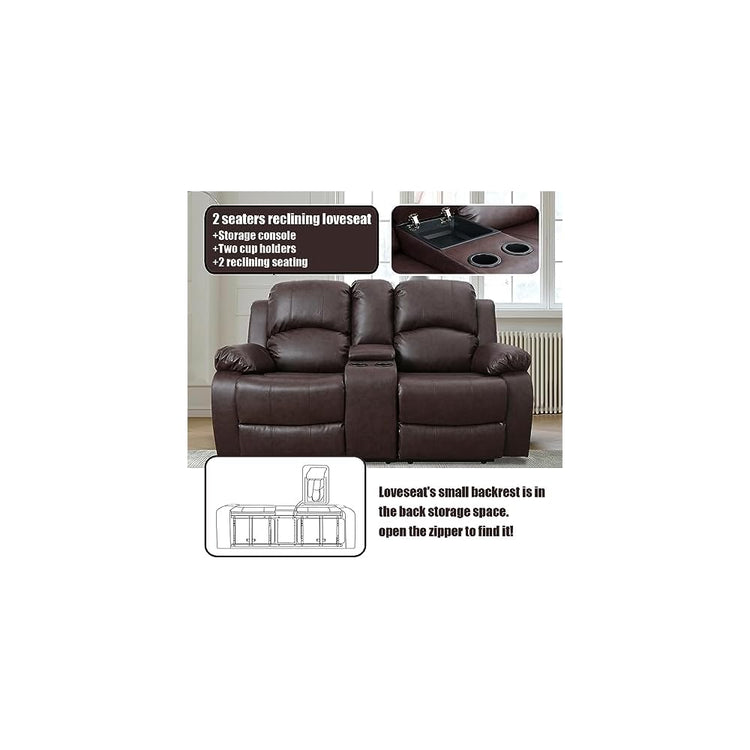 Manual Leather Recliner Sofa Set for Living Room Furniture Sets,Reclining Couch Set, Leather Couch Set for Living Room/Lounge/Club/Apartment(Brown,Sofa+Loveseat+Chair)