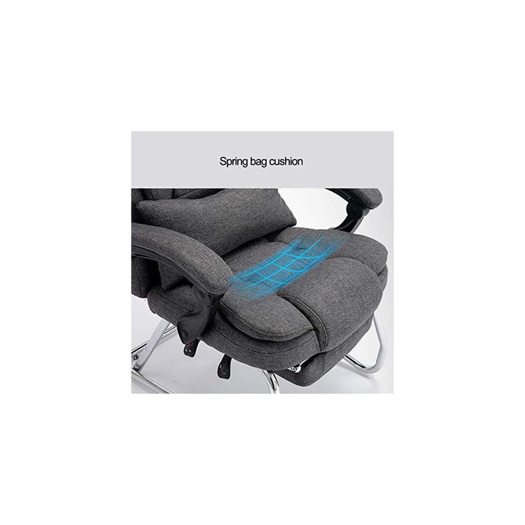 Desk Chair Home Computer Chair Lunch Break Reclining Fabric Boss Chair Cowhide Recliner Four-Legged Mahjong Bow Office Chair (Color : Cotton Linen-Blue)