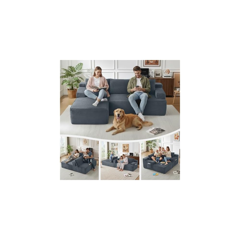 96" Boneless Couches for Living Room, L Shaped Sectional Sofa