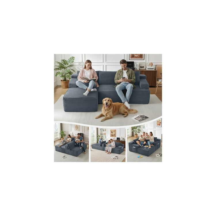 96" Boneless Couches for Living Room, L Shaped Sectional Sofa
