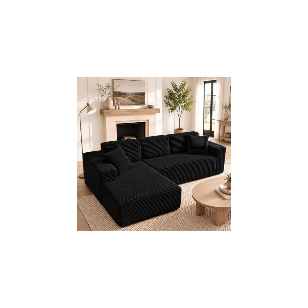 King Oasis 110" Boneless Modular Sectional Sofa with Chaise, Black