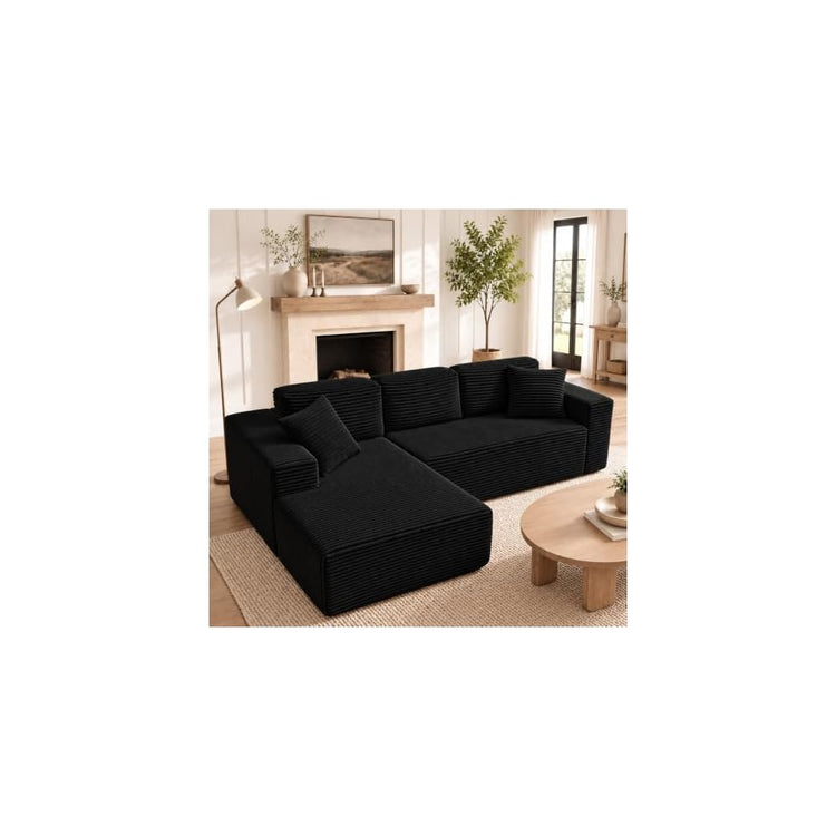 King Oasis 110" Boneless Modular Sectional Sofa with Chaise, Black