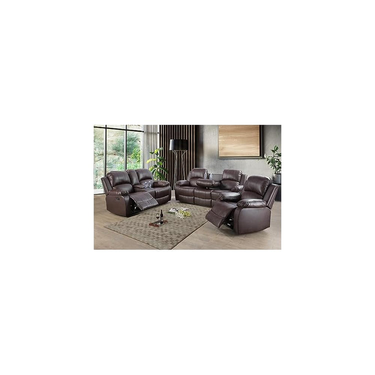 Manual Leather Recliner Sofa Set for Living Room Furniture Sets,Reclining Couch Set, Leather Couch Set for Living Room/Lounge/Club/Apartment(Brown,Sofa+Loveseat+Chair)