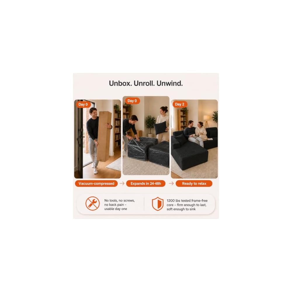 King Oasis 110" Boneless Modular Sectional Sofa with Chaise, Black