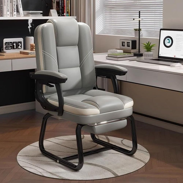 Ergonomic Home Use Executive Office Chair, PU Computer Desk Chair with Height Adjustable Seat and Footrest, No Wheels Term Sitting Reclining Desk Chairs for Work & Rest Sofa Vanity(Gray)