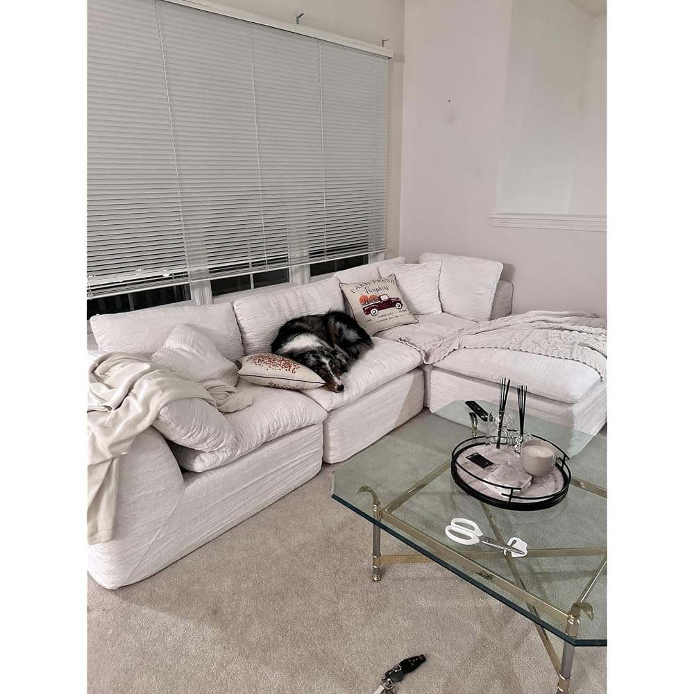 SITJOY 110" Boneless Sectional Couch, Modular Cloud Couch with Washable Covers, Soft Deep Seat Comfy Sofa with Chaise, 3 Seater L Shaped Sofa with Chaise, Chenille in White