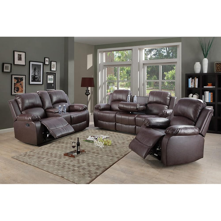 Manual Leather Recliner Sofa Set for Living Room Furniture Sets,Reclining Couch Set, Leather Couch Set for Living Room/Lounge/Club/Apartment(Brown,Sofa+Loveseat+Chair)