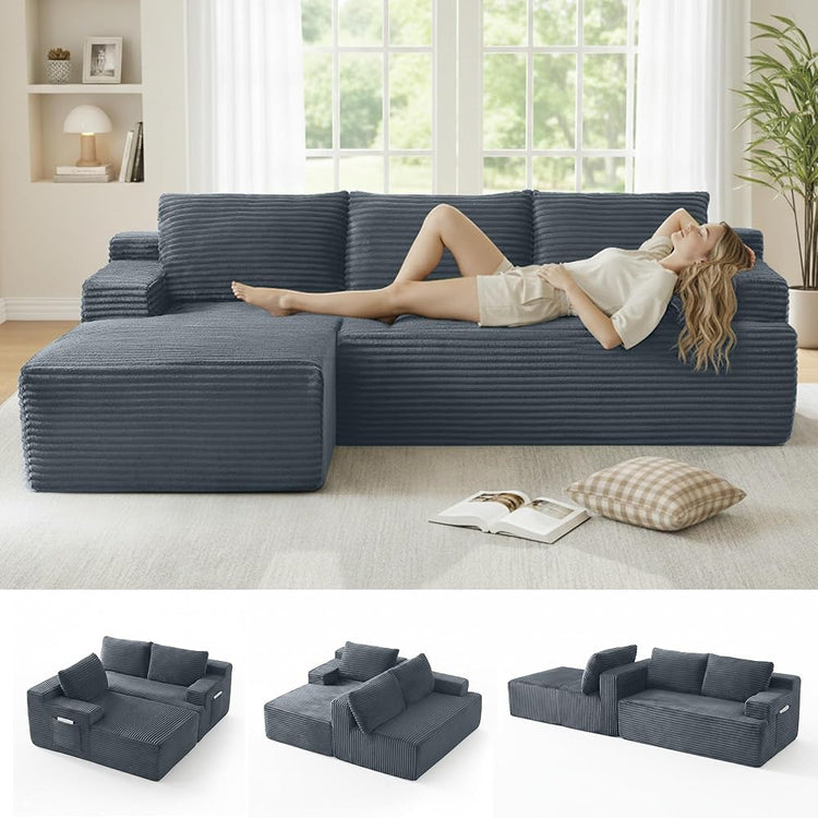 96" Boneless Couches for Living Room, L Shaped Sectional Sofa